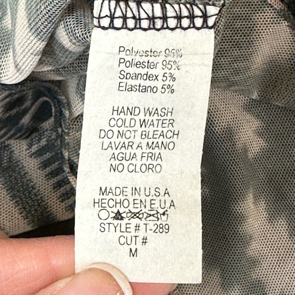 Nylon Apparel Southwest Aztec Print Mesh Sheer Bodysuit Mock Neck Medium - Picture 7 of 12